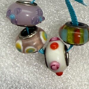 Four Multicolor 925 Lampwork Beads for Pandora Style Bracelets